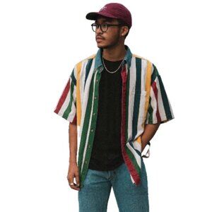 VNTG Halifax Outfitters Button Down‎ Multicolor Striped Shirt Denim Collar XL